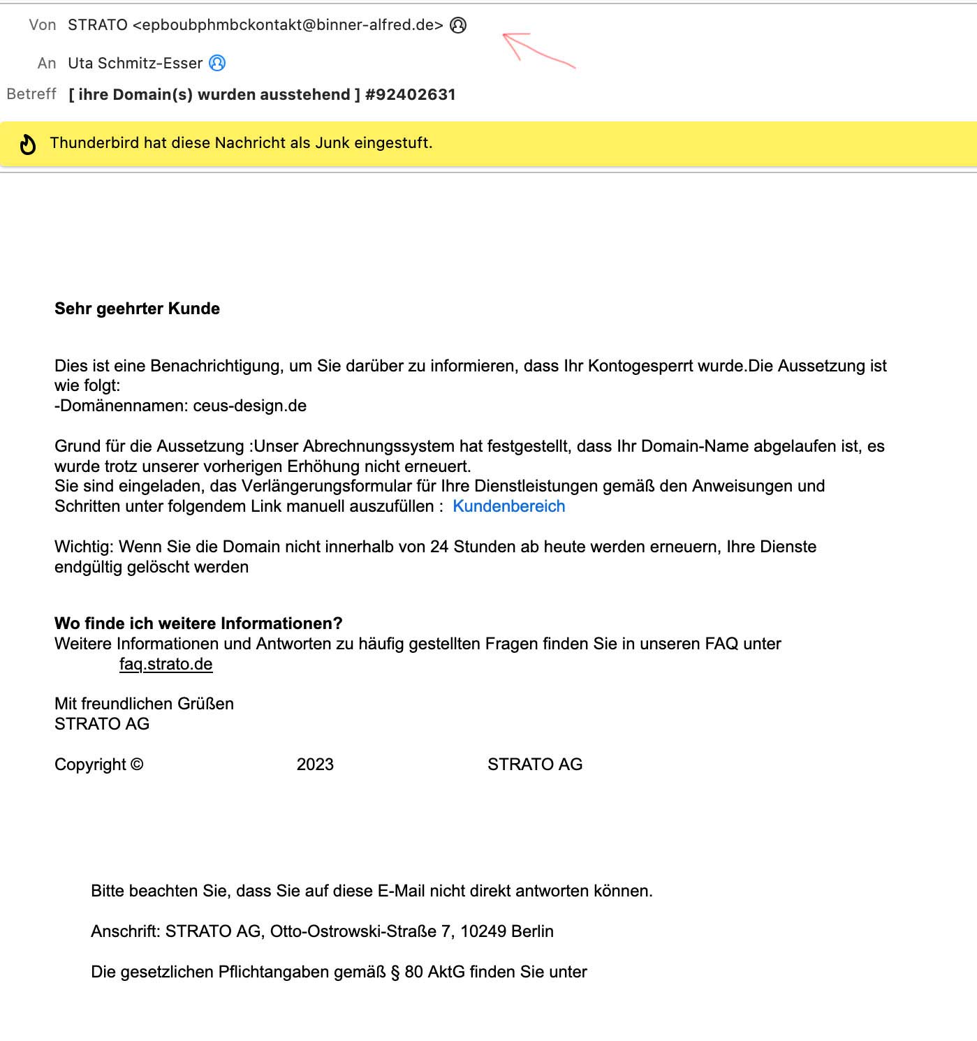 Beispiel einer Pishingmail