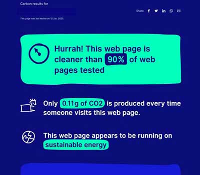 gutes Testergebnis bei Websitecarbon